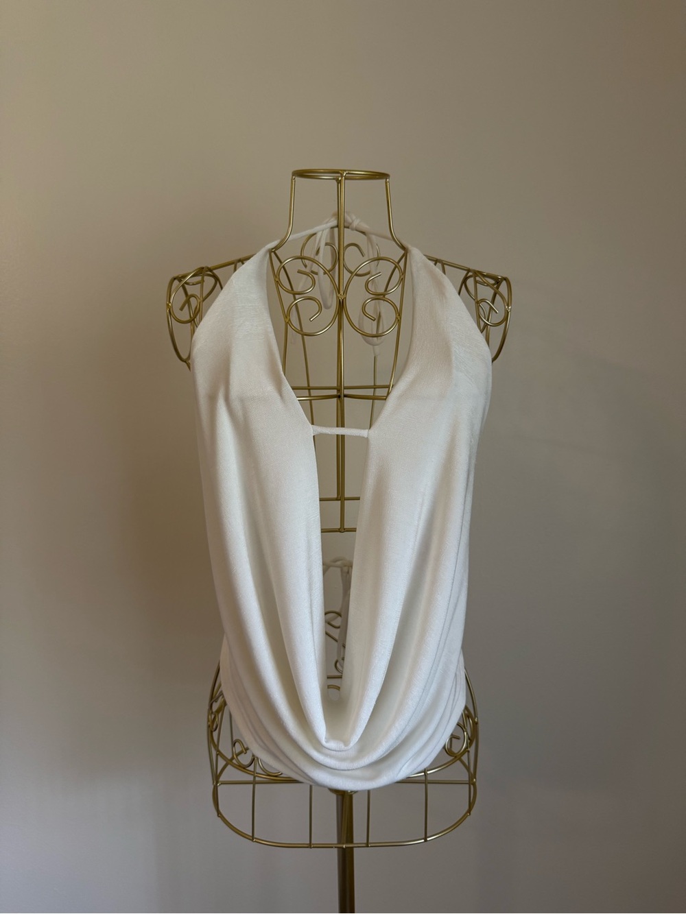 Fashion Nova Ivory Draped Open Cowl Turtleneck Top